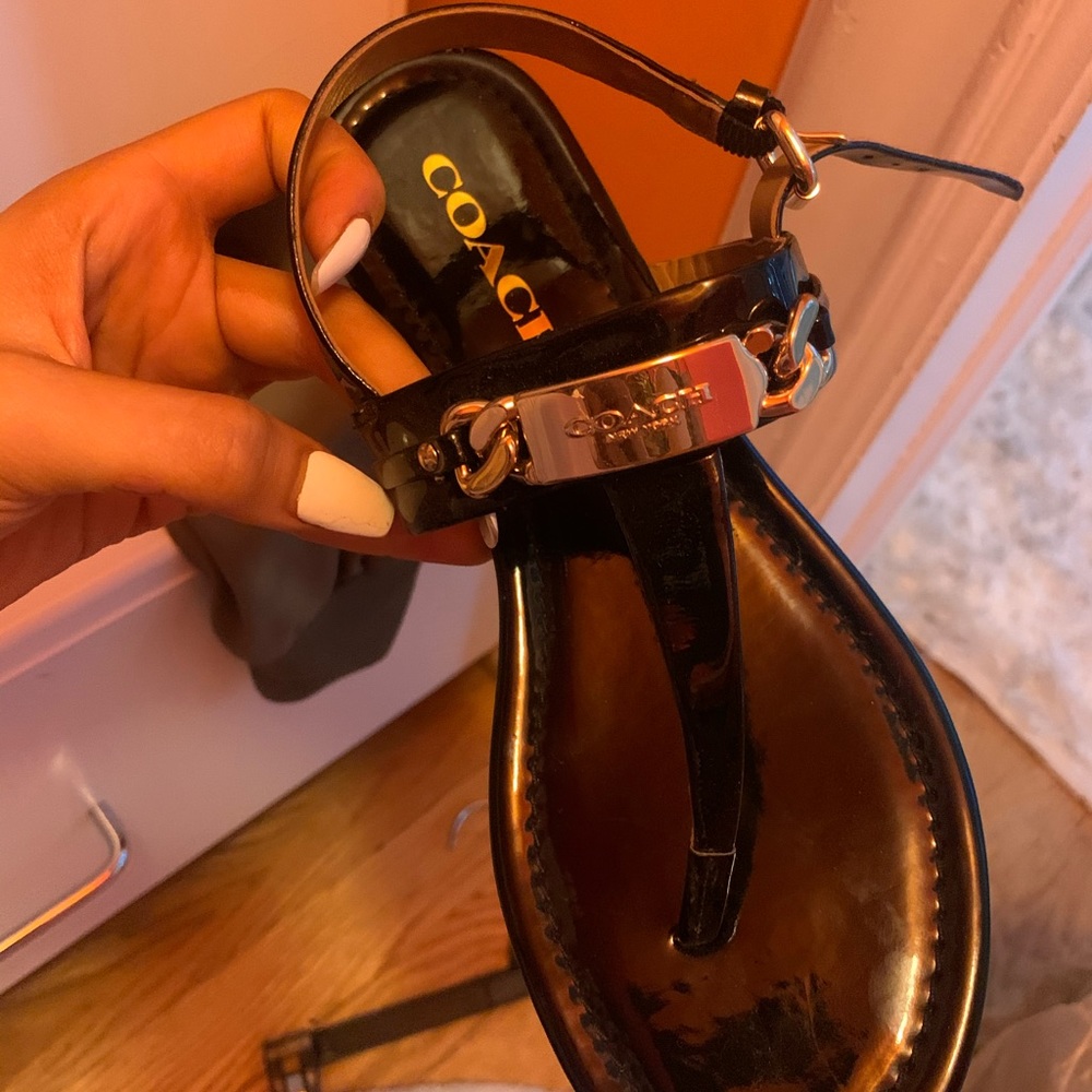 Size 6 black coach sandals with gold